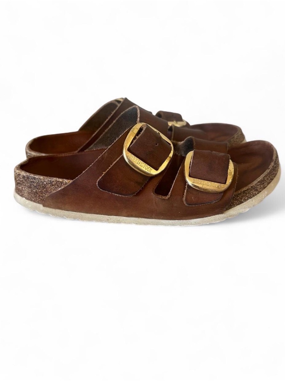 Birkenstock Cognac Brown Leather Big Buckle Sandals - Picture 3 of 5